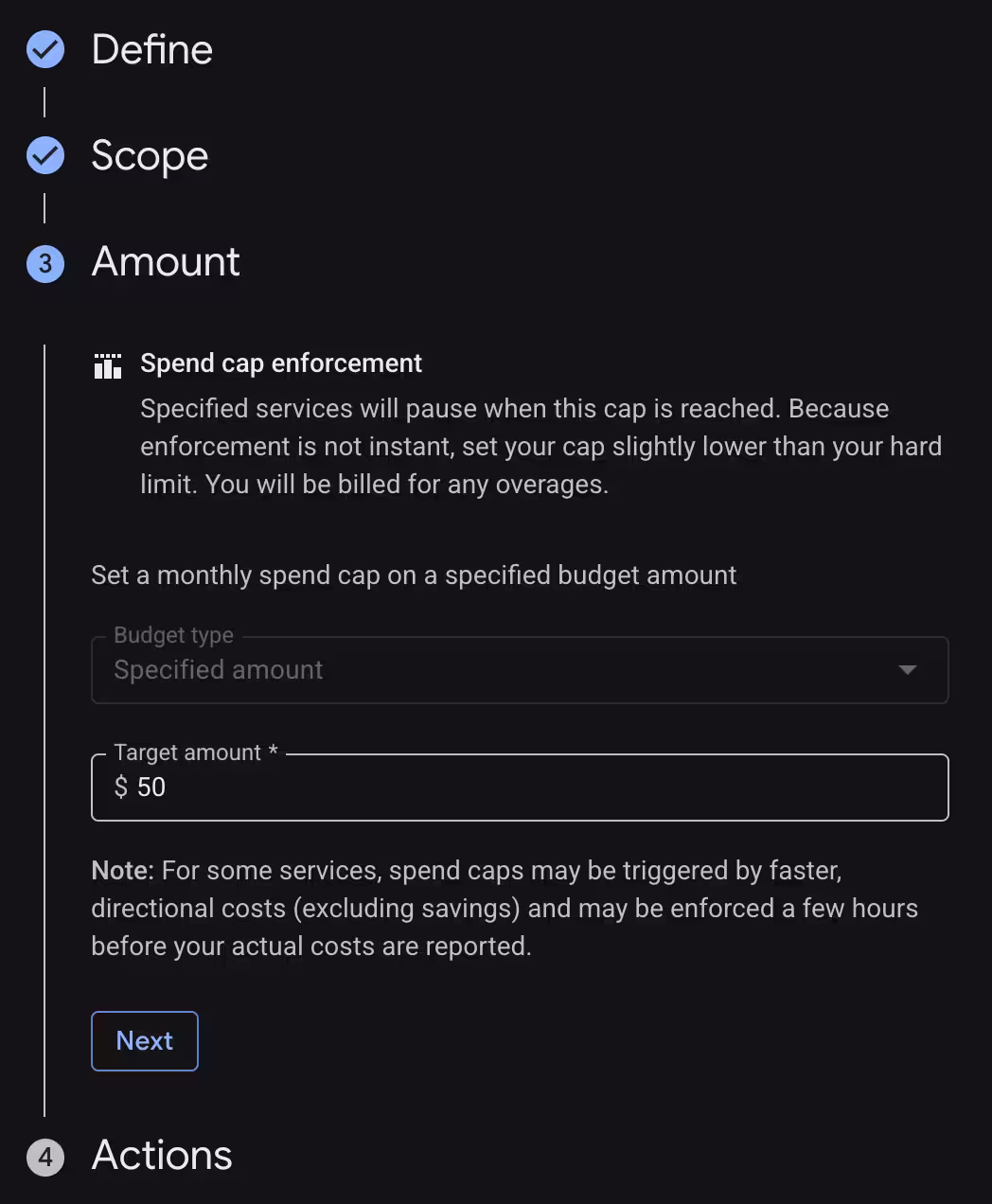 Amount set to $50