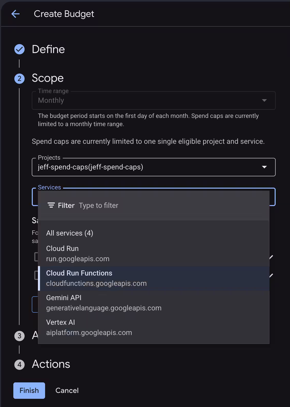 Cloud Run functions selected