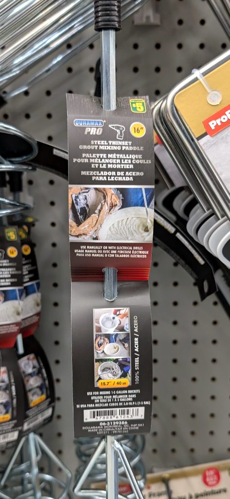 Duramax Pro 16-inch steel thinset grout mixing paddle for construction and DIY projects from Dollarama, $5.