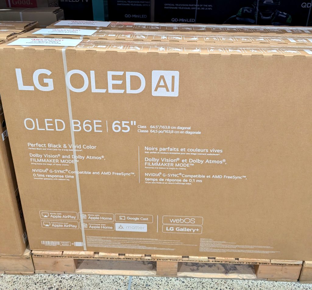 LG OLED B6E 65-inch 4K UHD OLED TV from Costco, featuring perfect black and vivid color for immersive home entertainment.