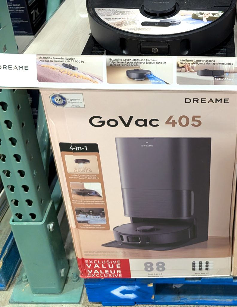 Black Dreame GoVac 405 4-in-1 robot vacuum cleaner with auto-empty station from Costco.
