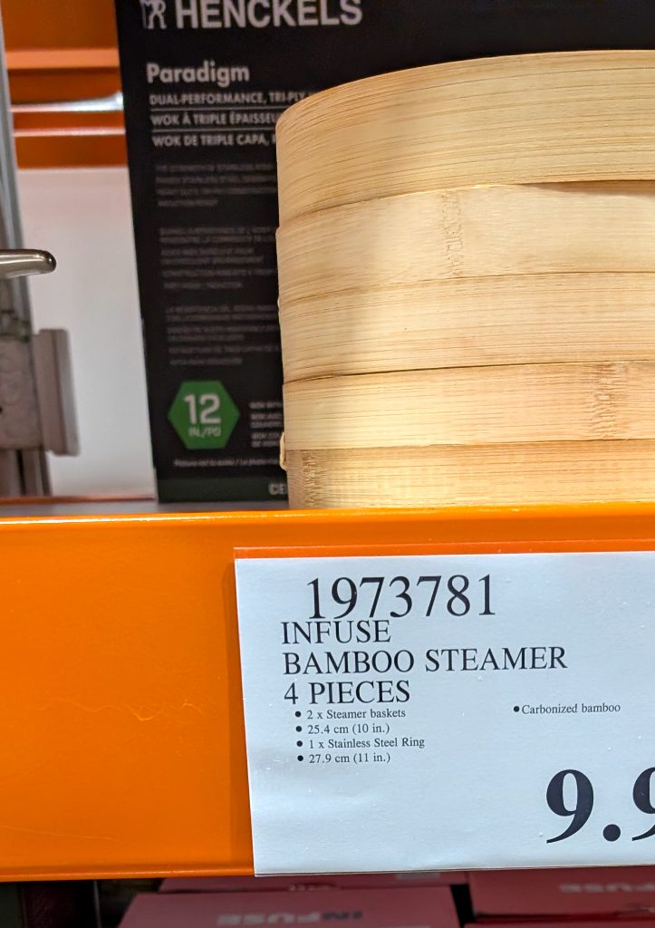 Infuse 4-piece carbonized bamboo steamer set from Costco, $9.97, for healthy cooking.