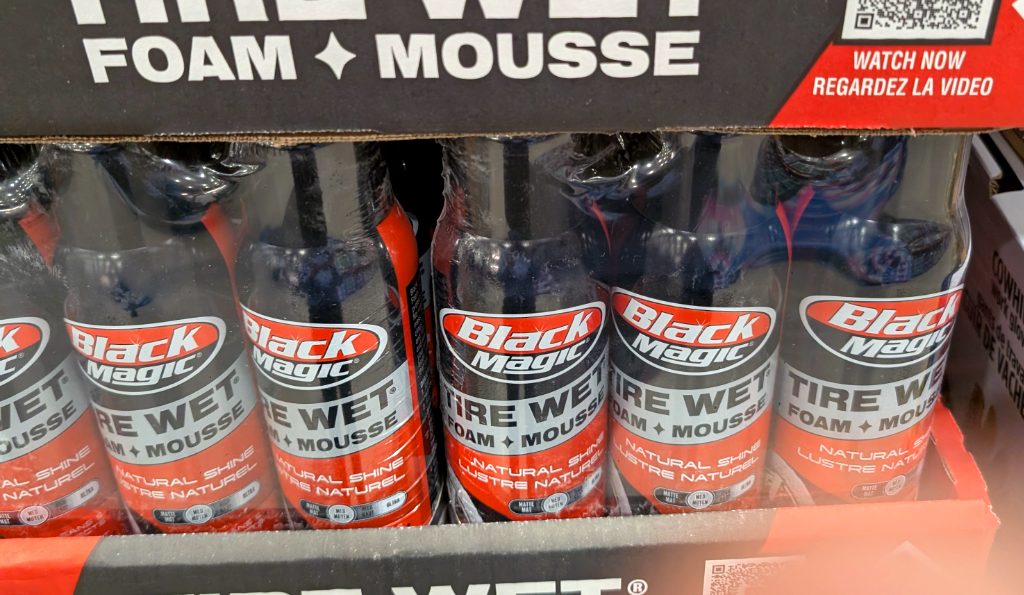 Black Magic Tire Wet Foam + Mousse 3-pack for natural shine, perfect for car detailing. Available at Walmart.