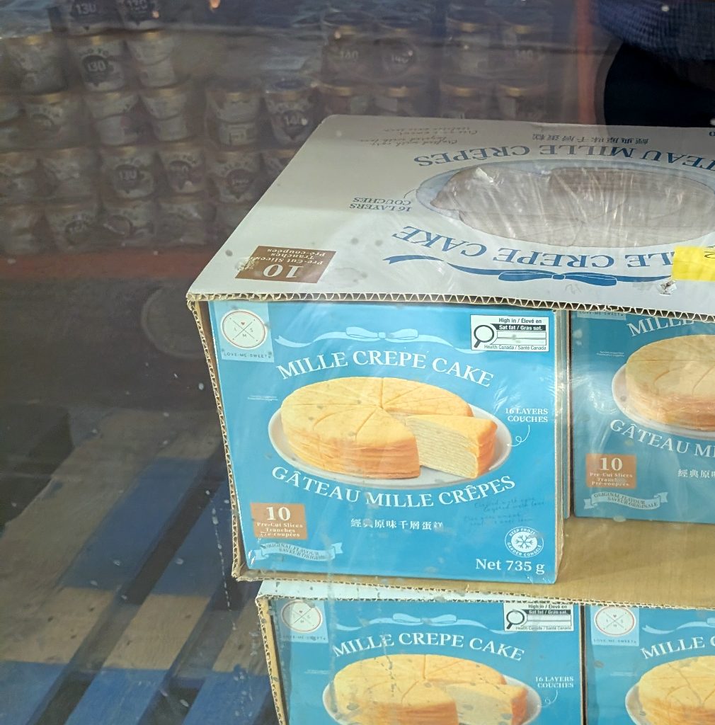 Love Me Sweet Mille Crepe Cake 735g with 10 pre-cut slices, a delicious dessert from Costco for $14.97.