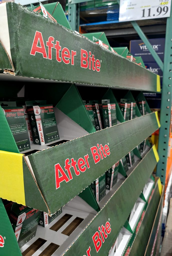 Green boxes of After Bite The Itch Eraser, a 4-pack of soothing cream for insect bites, available at Costco for $11.99.