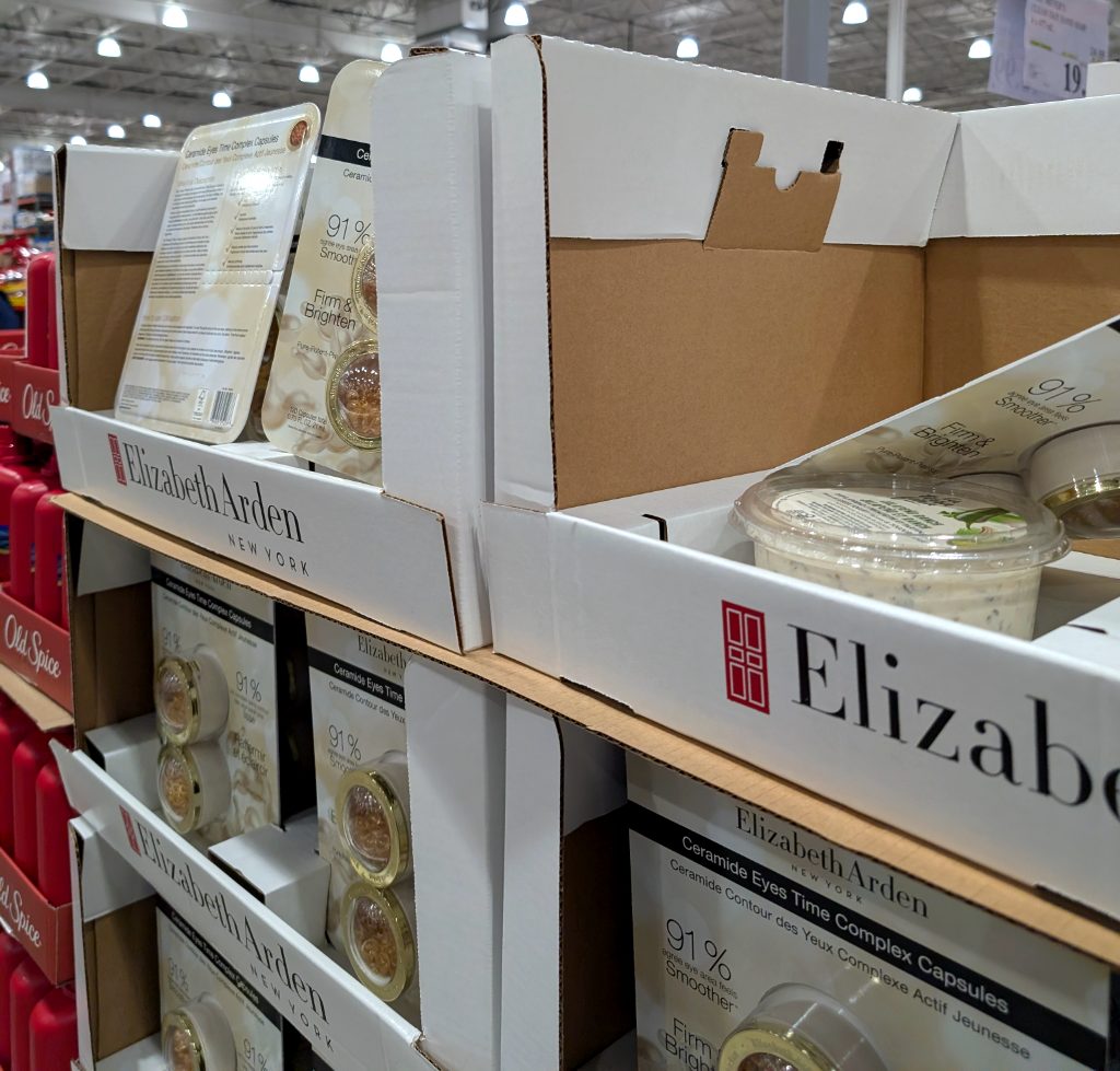 Elizabeth Arden Ceramide Eye Capsules 2x60 count for firming and brightening, available at Costco for $32.99.