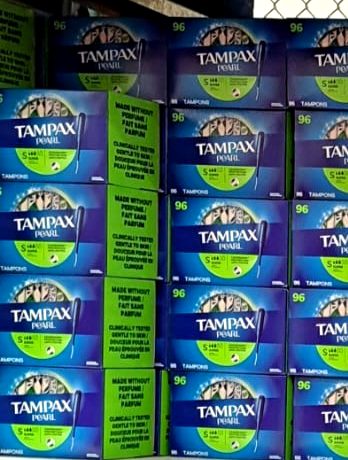 Tampax Pearl Super tampons in a 96-count pack, available at Costco for $15.49, providing reliable protection.