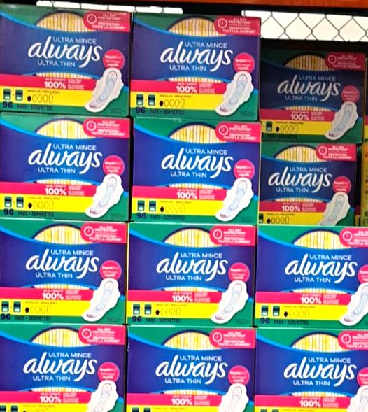 Always Ultra Thin Regular Pads 96-count from Costco for $15.49, providing reliable feminine hygiene protection.