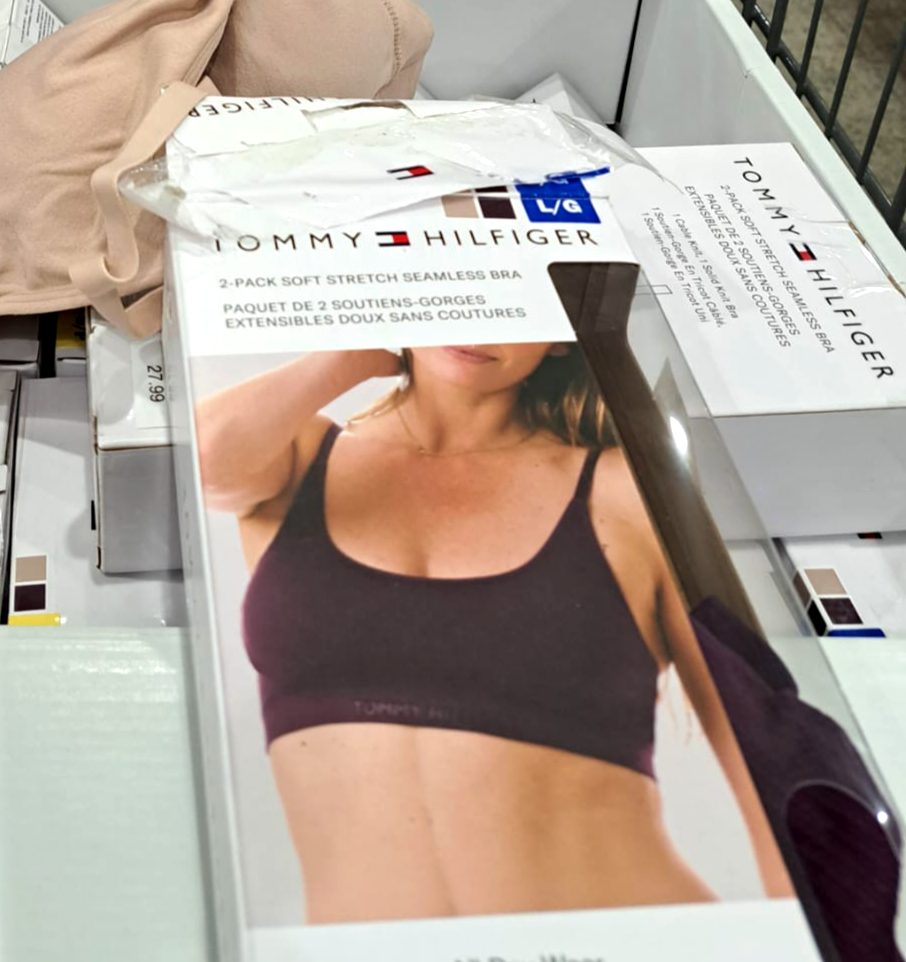 Tommy Hilfiger 2-pack soft stretch seamless bralettes in dark plum and beige from Costco for $12.97.