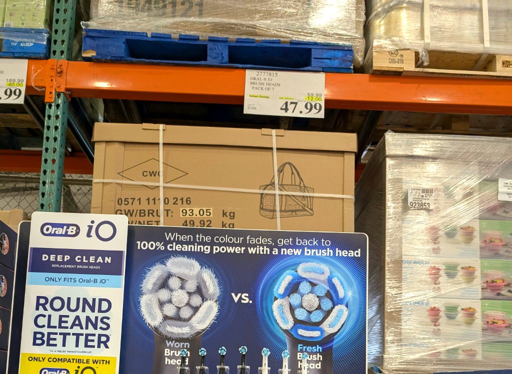 Oral-B iO Deep Clean Replacement Brush Heads, 7-pack for electric toothbrushes, ensuring superior oral hygiene, at Costco for $47.99.