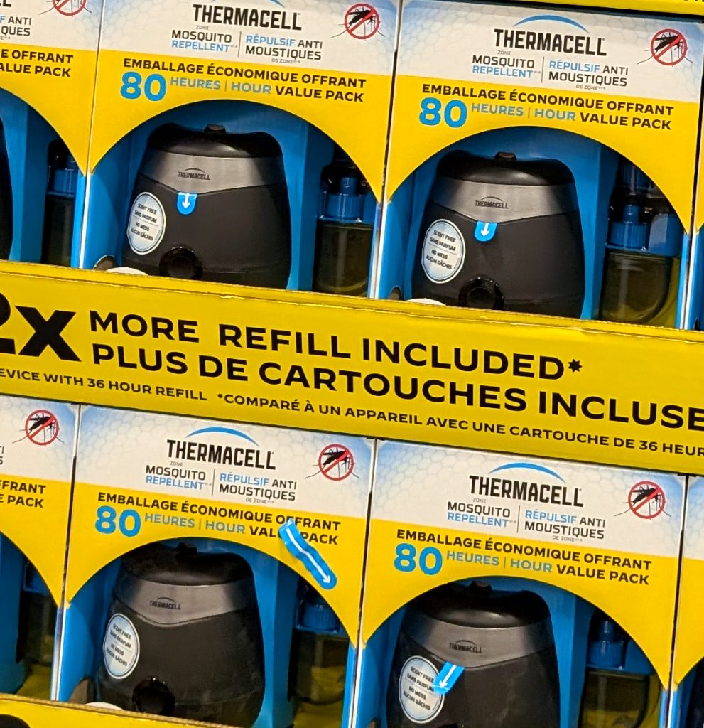 Black Thermacell E90 Rechargeable Mosquito Repeller 80-hour value pack from Costco, $47.99.