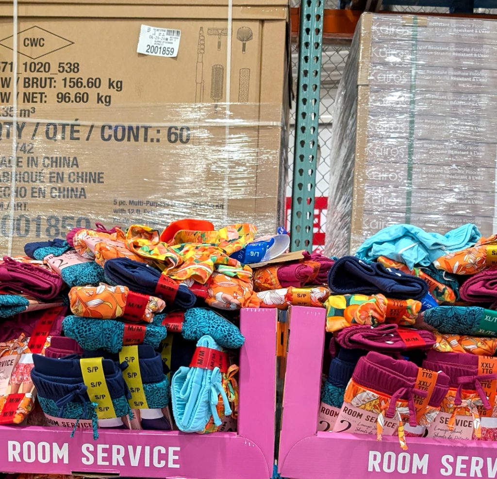 Colorful women's Room Service sleep shorts 2-pack in various patterns from Costco for $14.99.