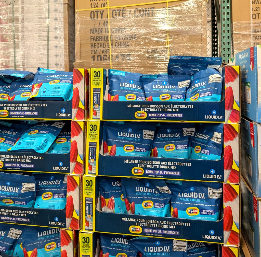 Blue Liquid I.V. Hydration Multiplier 30-pack, Firecracker flavor, available at Costco for $29.99, enhances hydration.