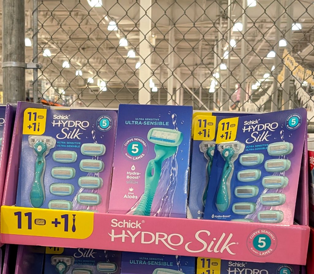 Schick Hydro Silk Ultra Sensitive razor kit with 11 cartridges from Costco, perfect for a smooth shave on sensitive skin for $29.99.
