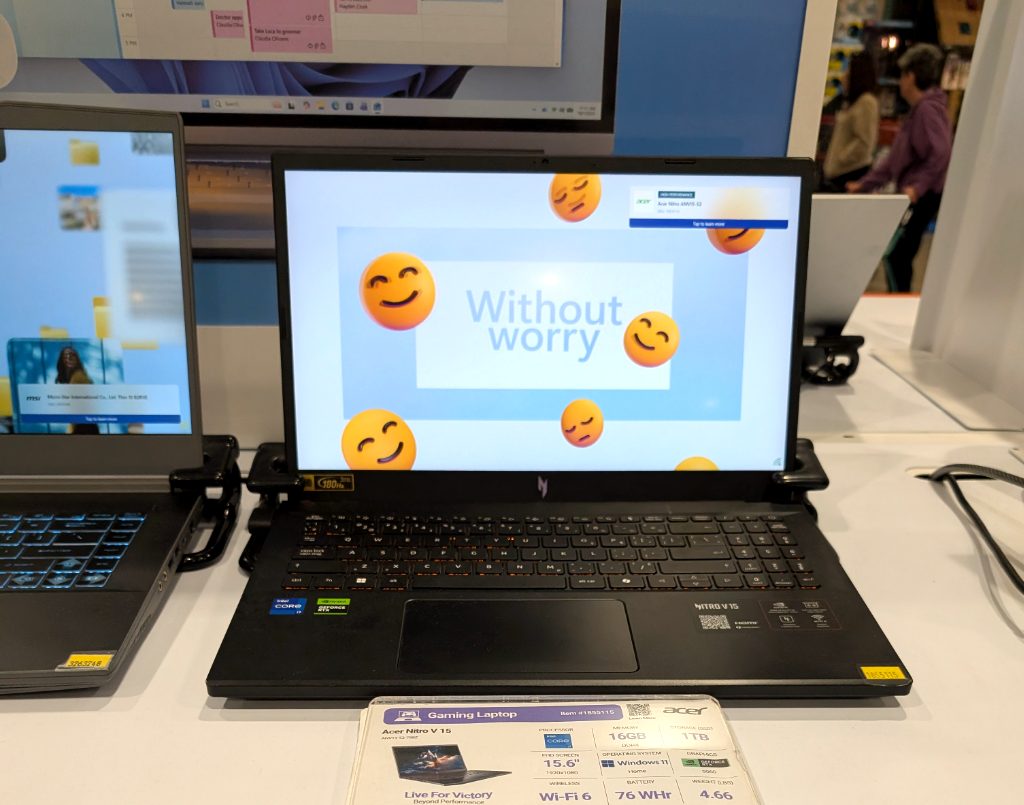 Black Acer Nitro V 15.6" gaming laptop with Intel Core i7 and NVIDIA GeForce RTX graphics from Costco, priced at $1499.99.