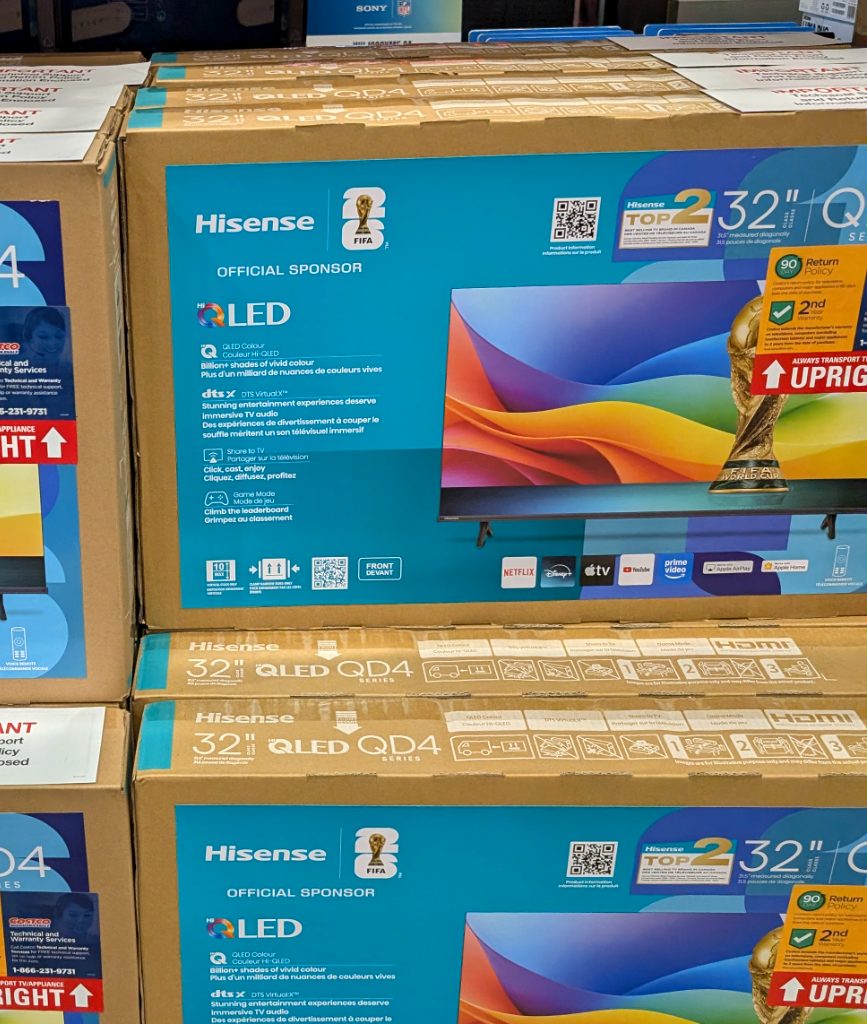 Hisense 32-inch 720p QLED Smart TV from Costco, offering vibrant colors and smart features for home entertainment.