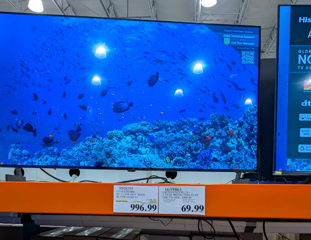 LG 55-inch 4K UHD OLED TV with vibrant underwater display, available at Costco for $996.99.