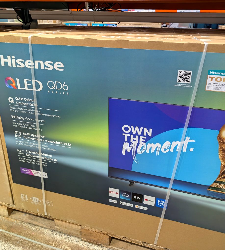 Hisense 75" 4K UHD QLED TV with Dolby Vision and AI Upscaler from Costco.
