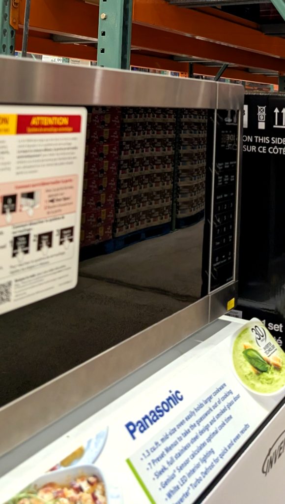 Panasonic 1.3 cu.ft. stainless steel microwave oven from Costco, offering smart cooking features and a sleek design for $159.99.