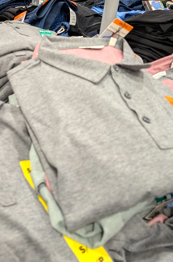 Grey English Laundry men's polo shirt, sizes S-XXL, available at Costco for $14.99.