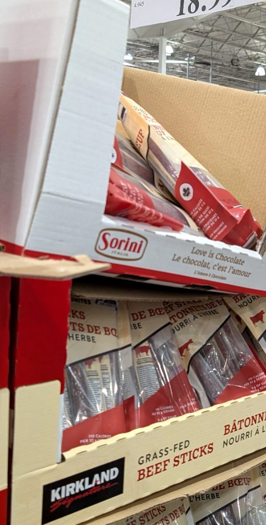 Kirkland Signature Grassfed Beef Sticks, 12-pack, from Costco for $18.99. Delicious, savory protein snack.