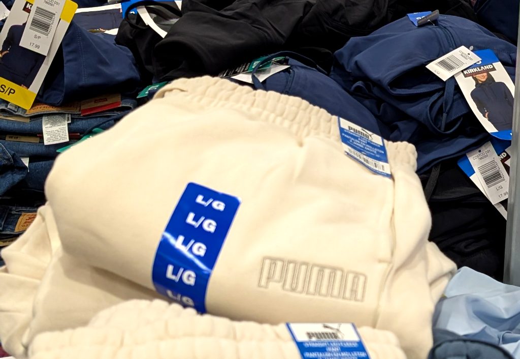 Cream Puma women's jogger pants from Costco, $14.99, perfect for comfort and casual wear.