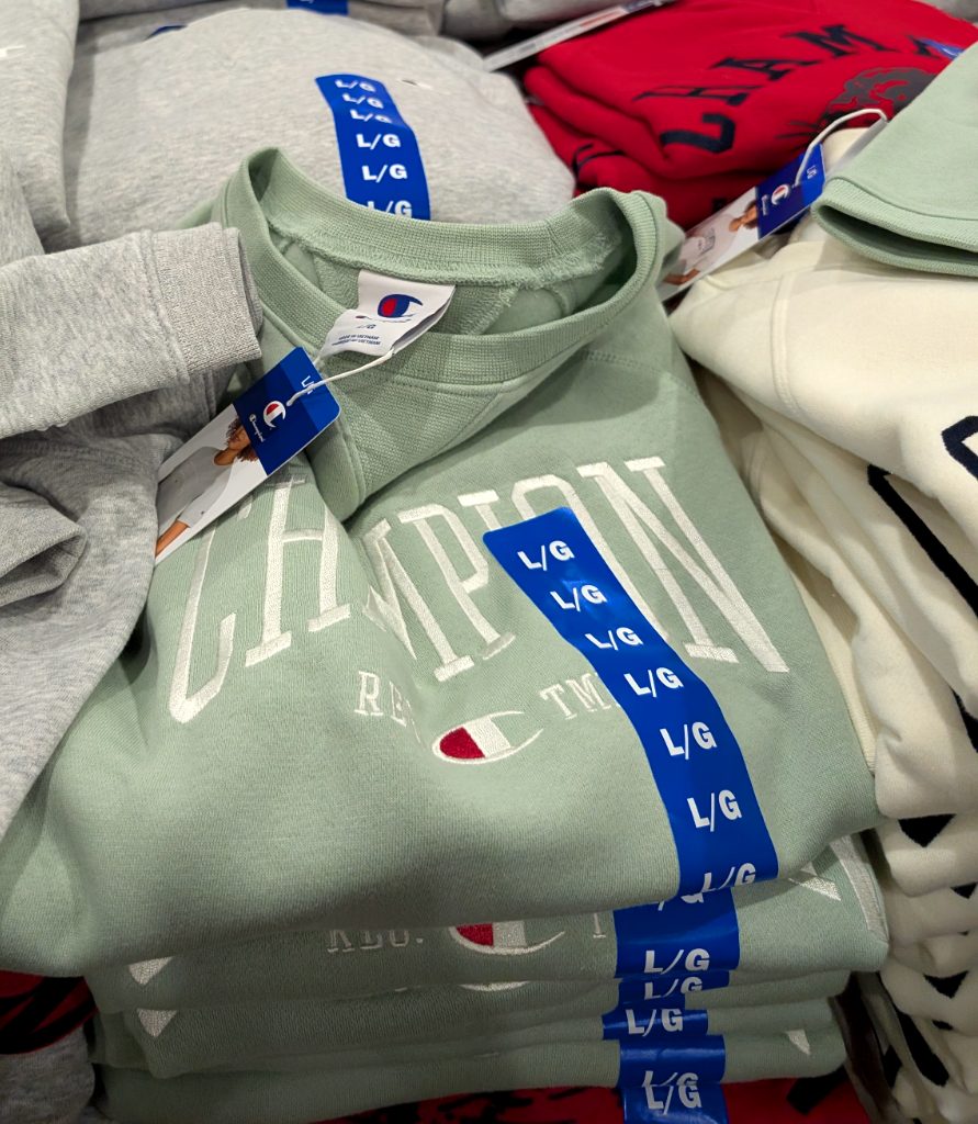 Light green Champion short sleeve sweater from Costco, $14.99, available in women's sizes XS-XL.