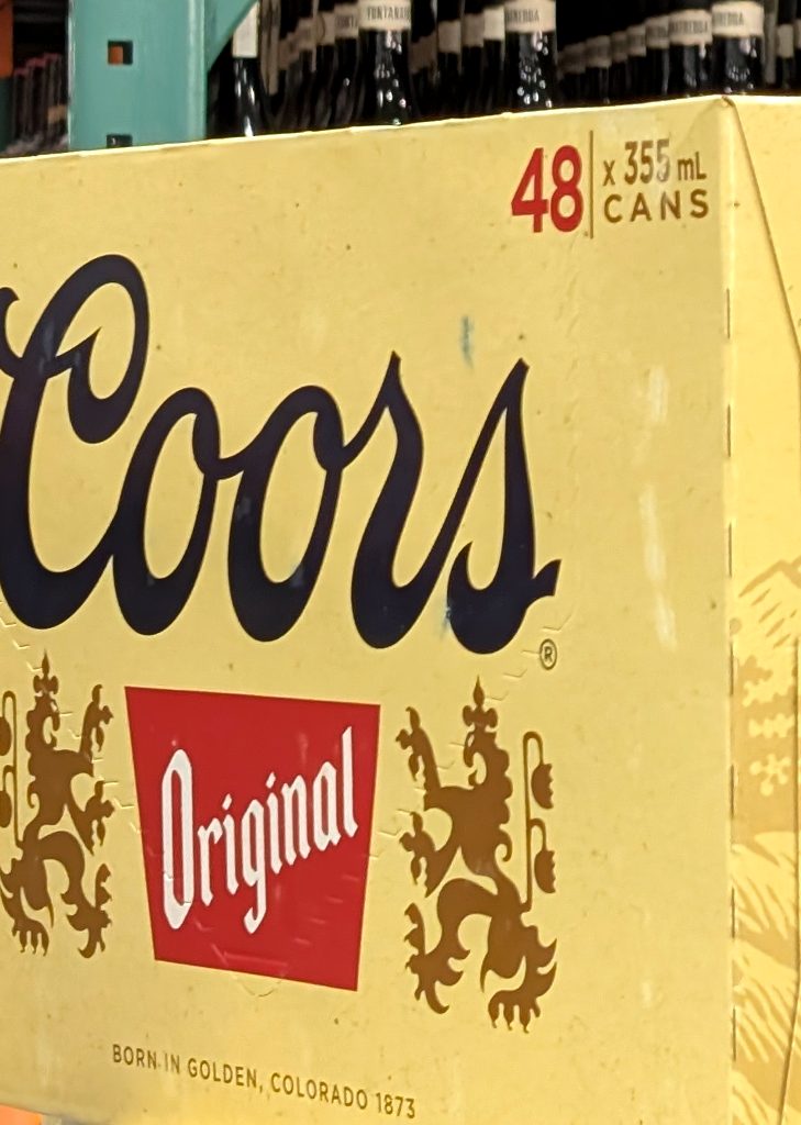 Coors Original beer, 48-pack of 355ml cans, perfect for parties and gatherings, seen at Costco for $69.99.