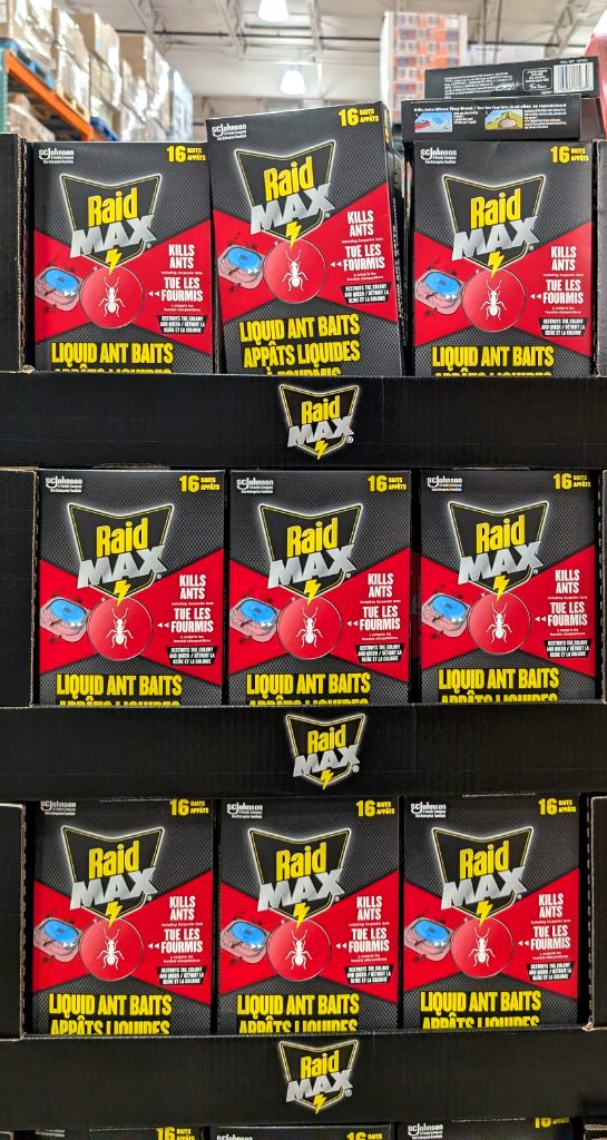Raid Max liquid ant baits 16-pack from Costco, $15.99, for effective pest control against ants including carpenter ants.