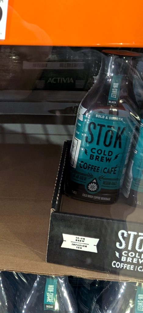 STOK Cold Brew Coffee 2x1.42L pack, bold & smooth flavor, available at Costco for $9.49.