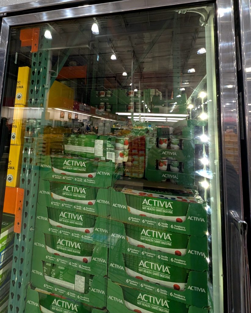 Activia Yogurt 24 x 100g multi-pack from Costco for $8.69, promoting digestive health with assorted flavors.