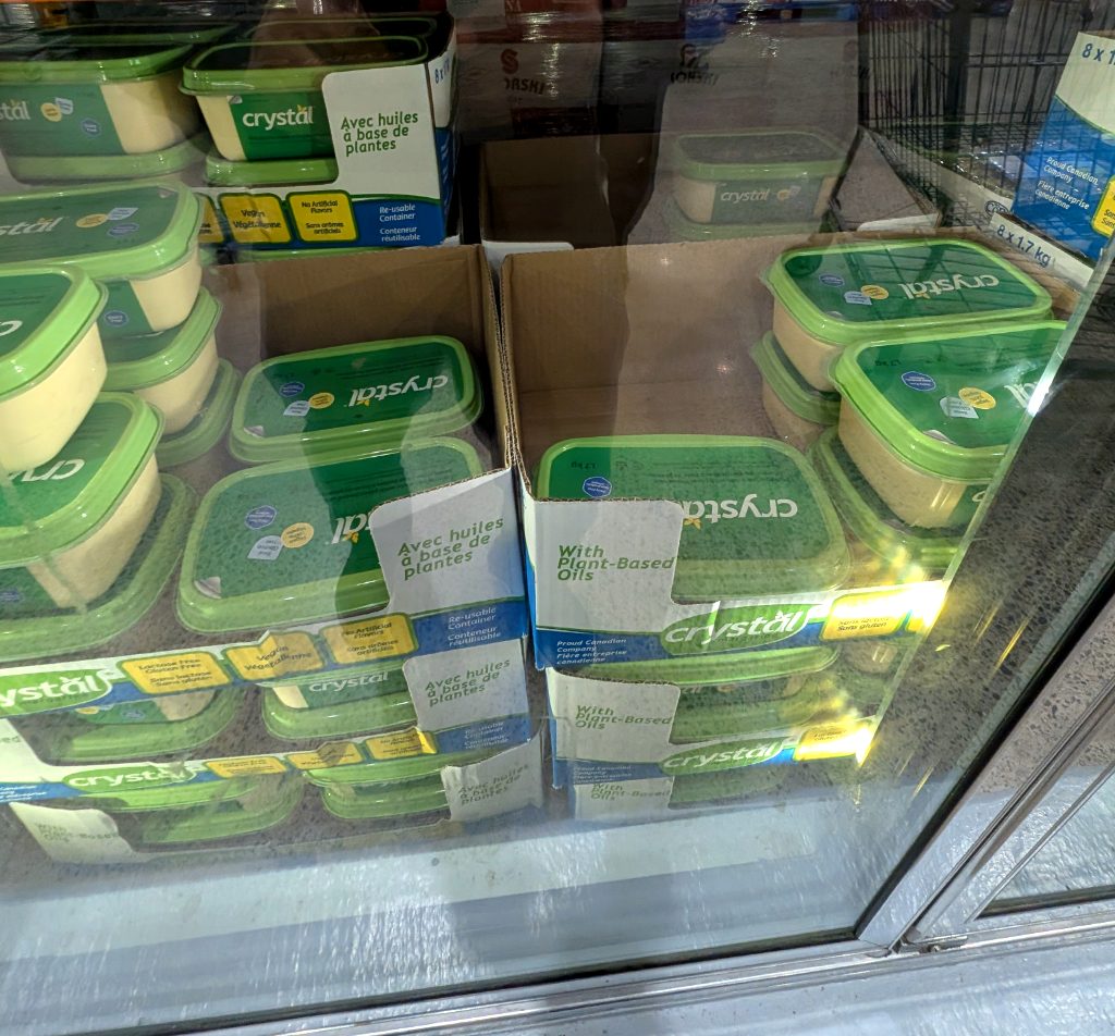 Crystal Margarine 1.7kg, plant-based and vegan, in green tubs, from Costco for $5.99.