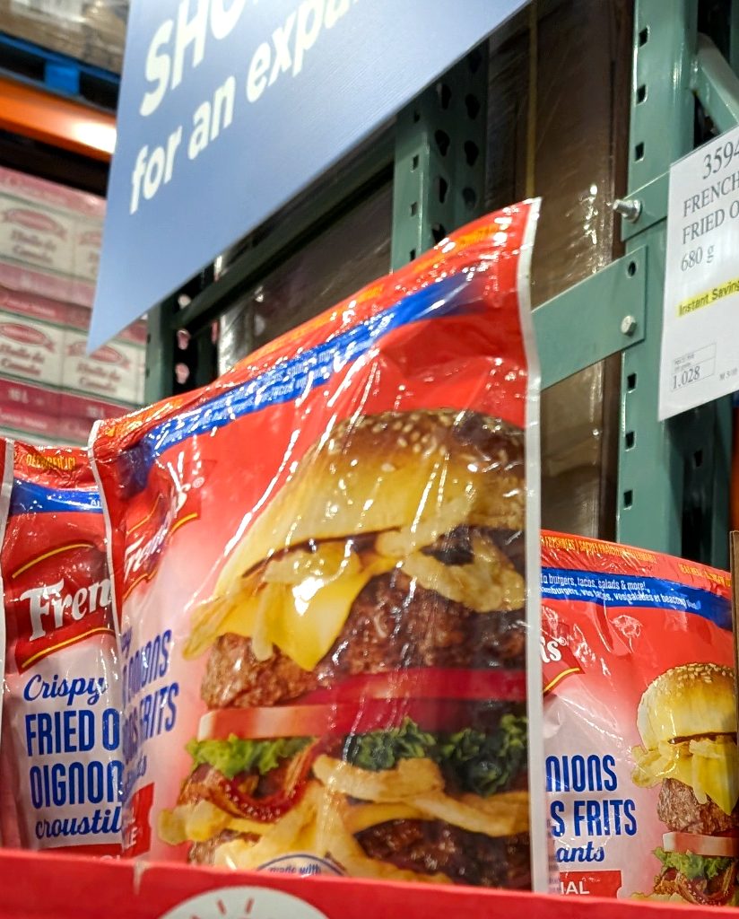 Costco French Fried Onions (680g) at $6.99. Crispy onions for casseroles, burgers, and salads.