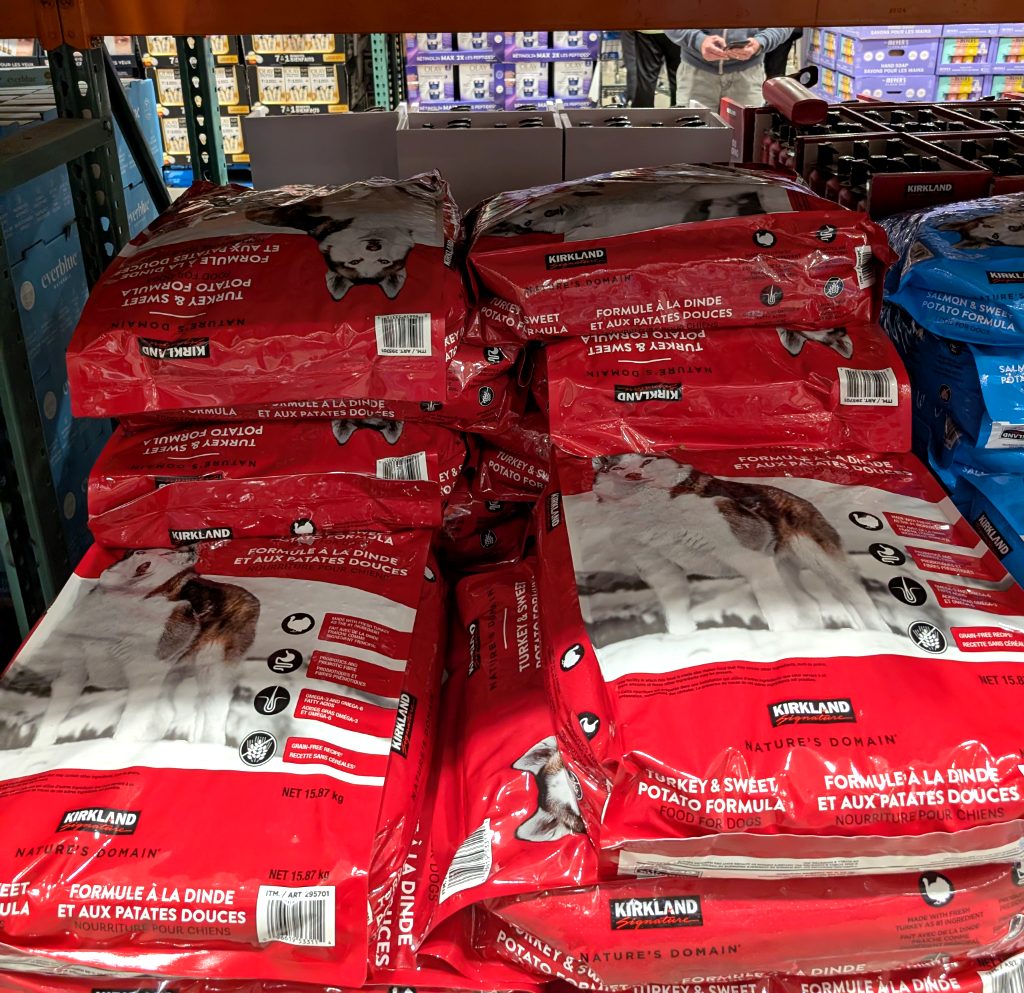 Kirkland Signature Nature's Domain Turkey & Sweet Potato Formula dog food, 15.9kg bag, priced at $37.99 at Costco.