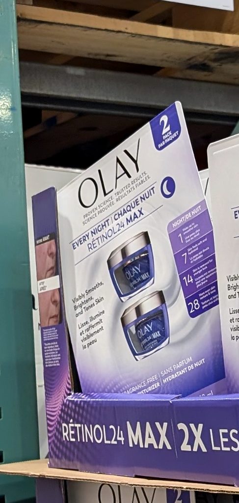 Olay Retinol24 Max Night Cream 2x50mL twin pack from Costco, $47.99, for smoother, brighter skin.