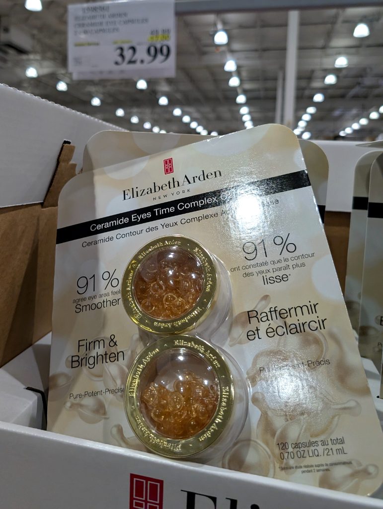 Elizabeth Arden Ceramide Eyes Time Complex 120 capsules for firming and brightening eyes, seen at Costco for $32.99.
