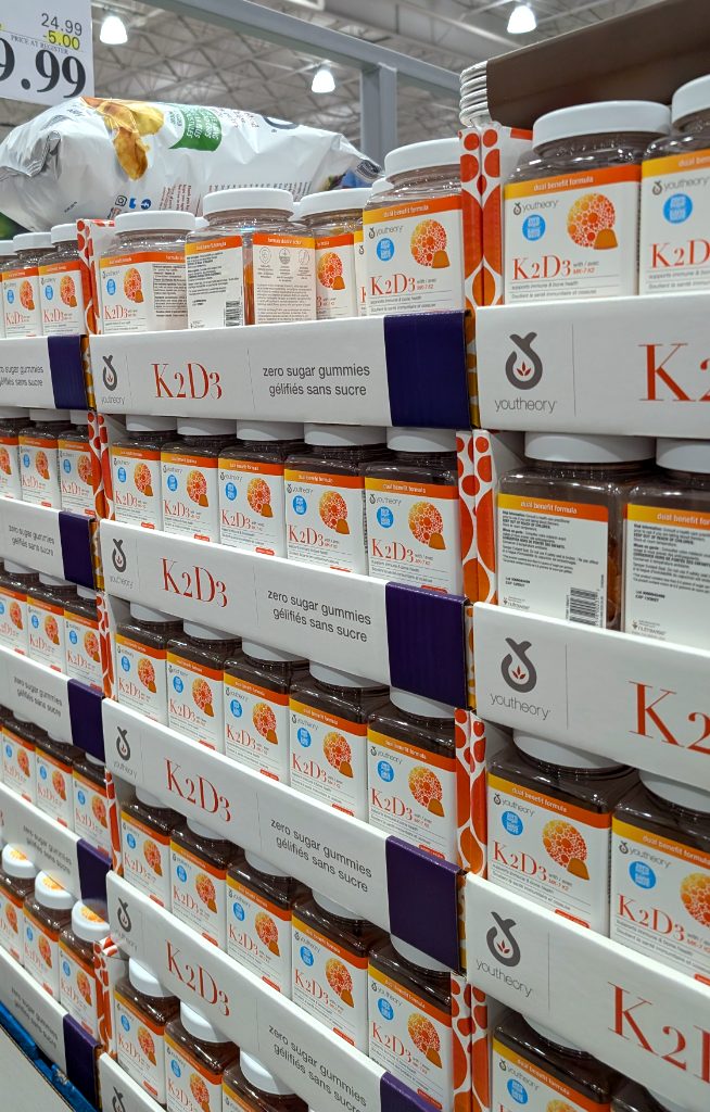 Youtheory Vitamin K2 + D3 zero sugar gummies (120 count) for immune and bone health from Costco, $19.99.