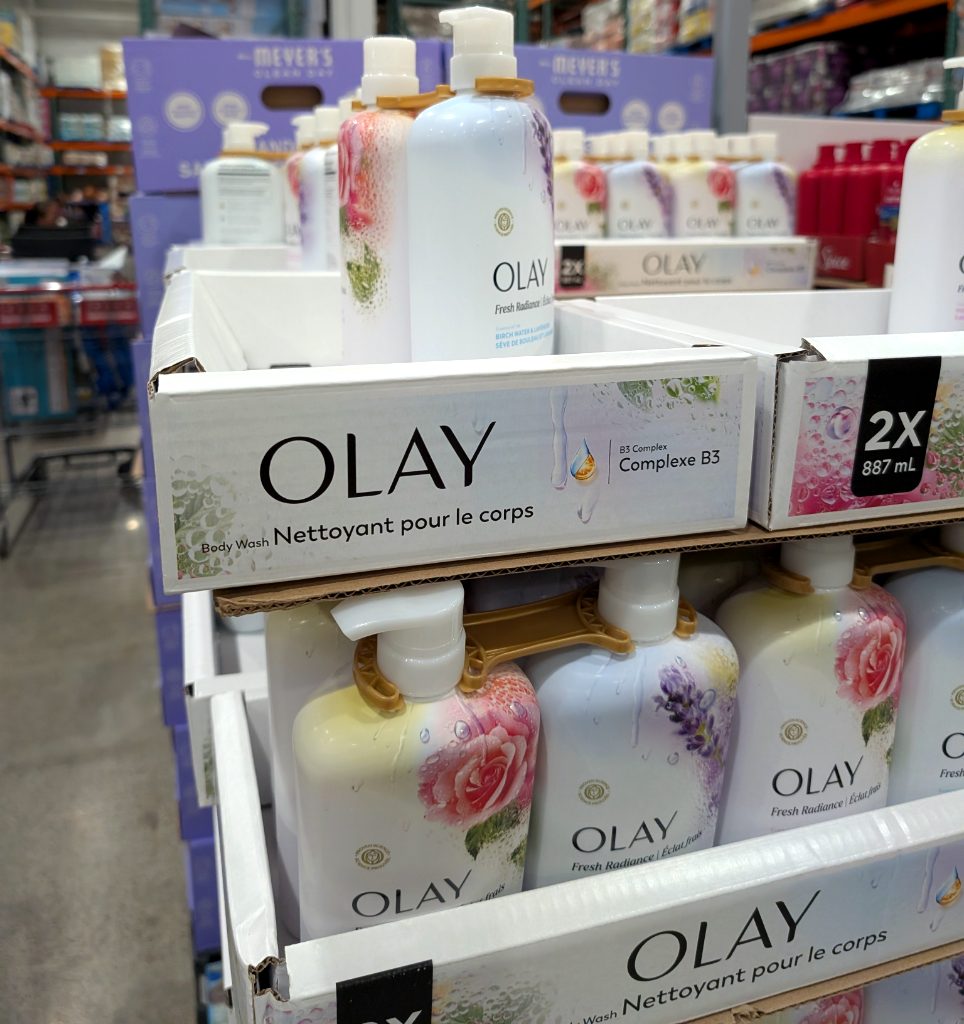 Olay Fresh Radiance Body Wash 2-pack (2x 887mL) with B3 Complex for radiant skin, available at Costco for $12.99.