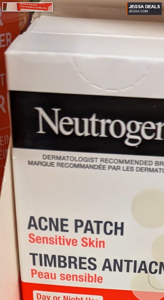White and red Neutrogena Acne Patch for Sensitive Skin from Dollarama, 8 count for $4.00.