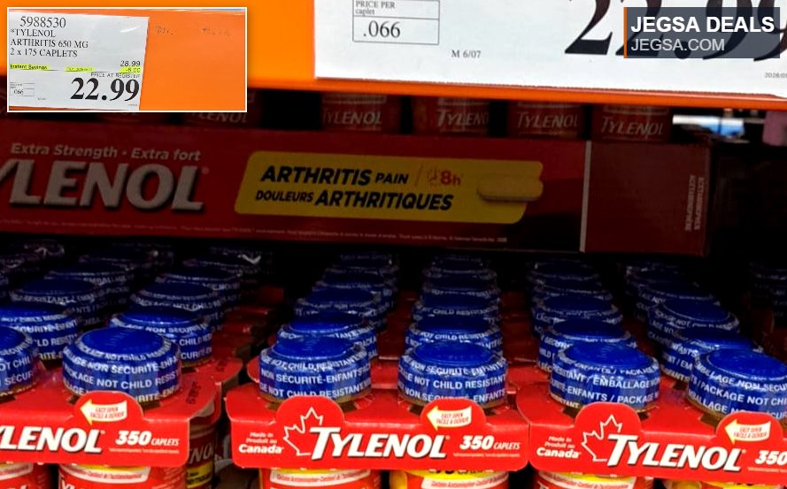 Tylenol Arthritis 650 MG caplets, 2x175 count, for 8-hour pain relief, from Costco for $22.99.
