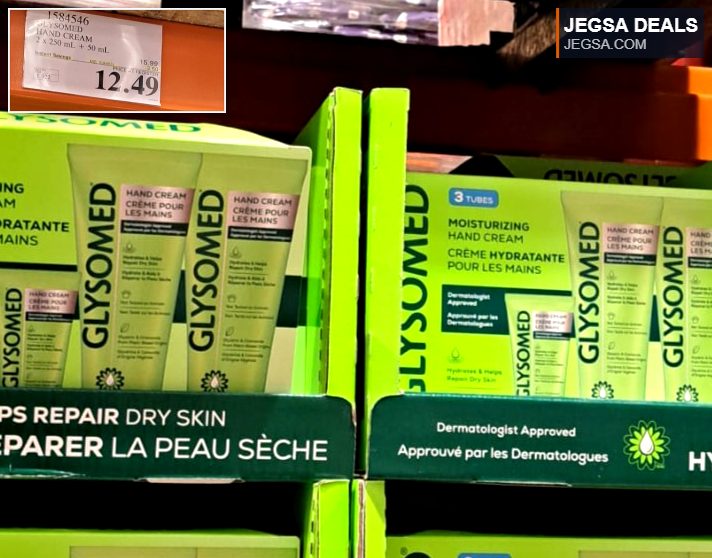 Glysomed moisturizing hand cream, 3-tube pack for dry skin, available at Costco for $12.49.