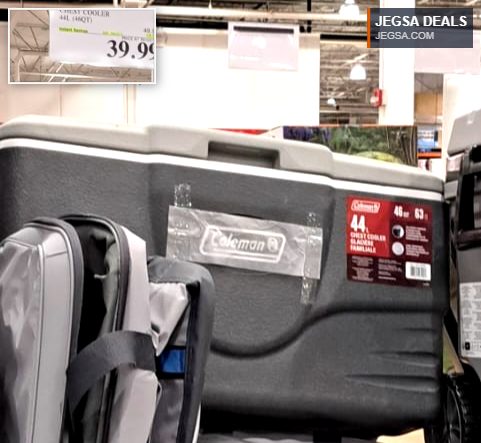 Coleman 44L (46QT) gray chest cooler, ideal for camping and outdoor activities, on sale at Costco for $39.99.