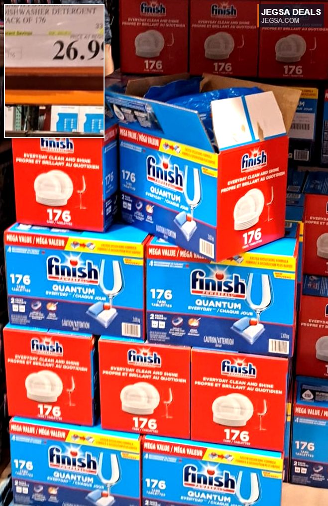 Finish Powerball Dishwasher Detergent 176-count pack from Costco, ensuring everyday clean and shine for dishes.