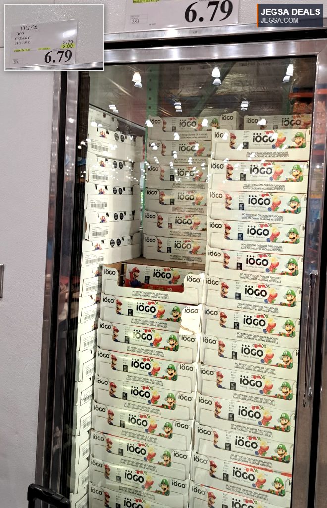 IÖGO Creamy yogurt with Mario Kart characters, 24x100g pack from Costco at $6.79, ideal for kids.