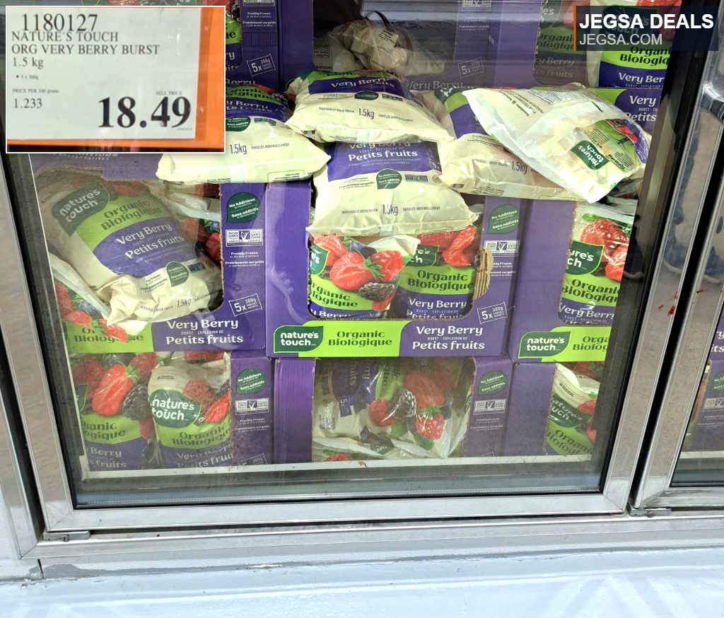 Nature's Touch Organic Very Berry Burst frozen fruit blend, 1.5kg, from Costco, $18.49.