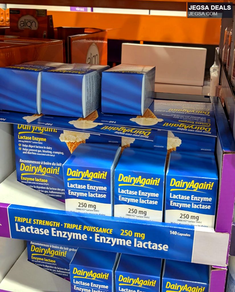 DairyAgain! Triple Strength Lactase Enzyme 140 capsules, 250 mg, for dairy digestion support from Costco.