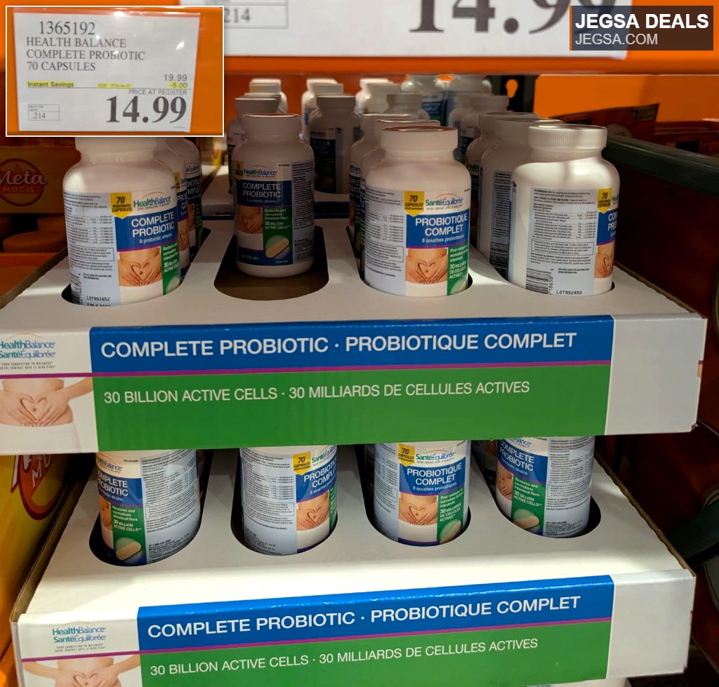 Health Balance Complete Probiotic 70 capsules for digestive health from Costco, priced at $14.99.