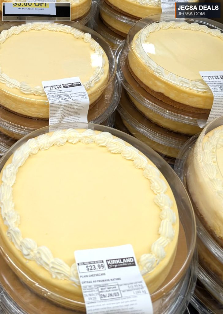 Kirkland Signature plain cheesecake, a creamy dessert with a graham cracker crust, available at Costco.