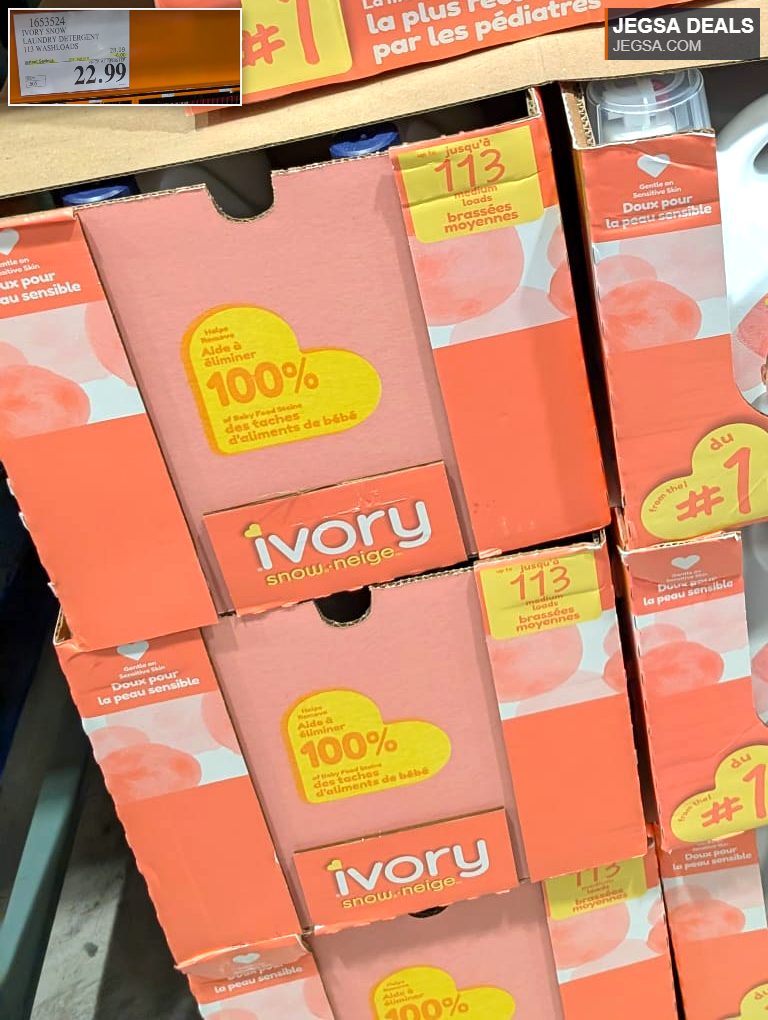 Ivory Snow ultra-concentrated laundry detergent for baby sensitive skin, 113 loads, available at Costco for $22.99.