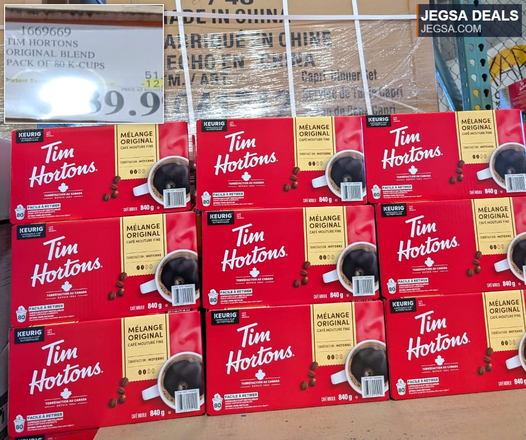 Tim Hortons Original Blend 80-count Keurig K-Cups for $39.99 at Costco, perfect for daily coffee.